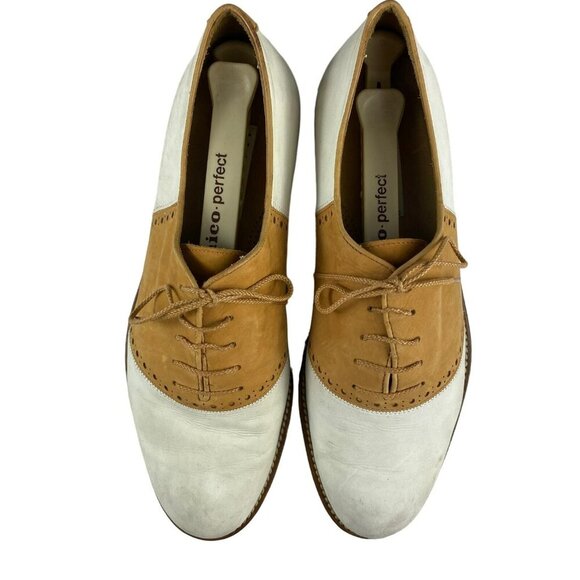 Aldo Bruè Men's‎ Tan White Leather Wingtip Oxford Shoes Size 7 - Picture 1 of 12